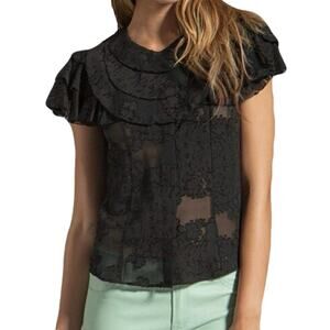 NWOT Z SPOKE ZAC POSEN Top 14 Silk Cotton Burnout Black Ruffle Flutter Layered